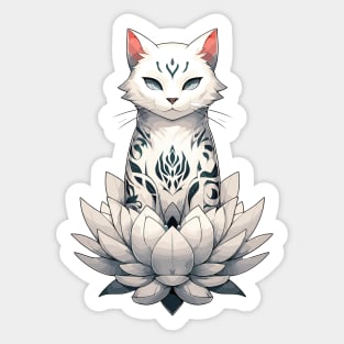 White cat with flower tattoo in lotus Sticker